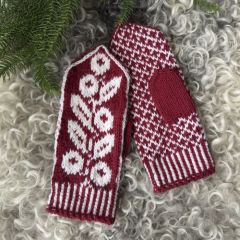 Marja-lapaset neulotaan Lankavan Lysti-sukkalangasta väreillä Punajuuri 876 ja Lumi 851.