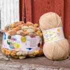 Sävymalli Pumpuli-tyyny -piristyspaketille, Himalaya Yo-Yo 14 Syksy ja Alize Baby Best 310 Vaalea beige.