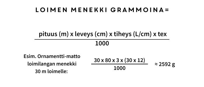 Loimilangan suuntaa antava menekki lasketaan kertomalla maton suunniteltu leveys, pituus, tiheys ja tex-luku kesken&auml;&auml;n ja jakamalla saatu luku tuhannella. Laskettu tulos ilmoitetaan grammoina.